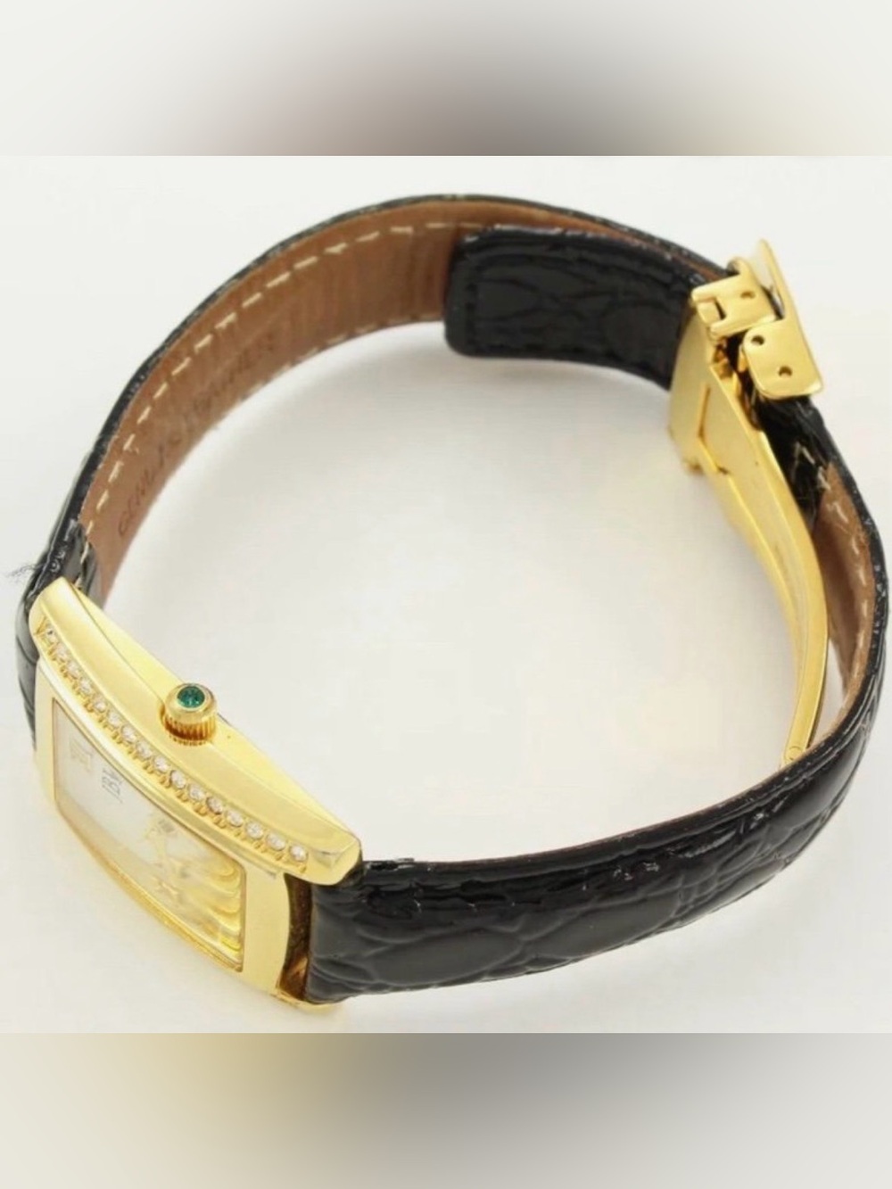 JBK Jackie Kennedy Camrose & Kross Gold Tone Tank Watch Leather Swarovski